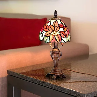 River of Goods 12.5-inch Tiffany Style Stained Glass Poinsettia Accent Lamp
