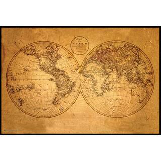 Old World Map (24 x 36-inch) On a Woodmount