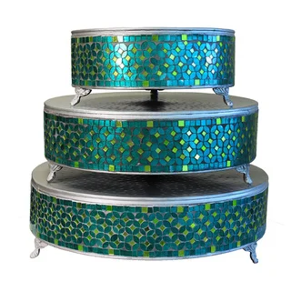 Casa Cortes Handcrafted Turquoise Mosaic 3-Piece Cake Stand