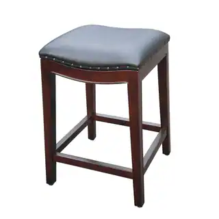 D-Art Mahogany Bali Wave Black Faux Leather Counter Stool (Indonesia)