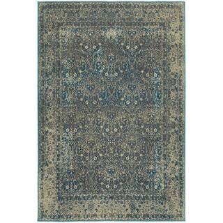 Faded Traditional Teal Blue and Charcoal Area Rug (7'10 x 10'10)