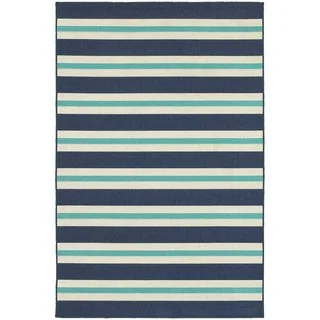 Multi Striped Blue/ Ivory Indoor Outdoor Area Rug (6'7 x 9'6)