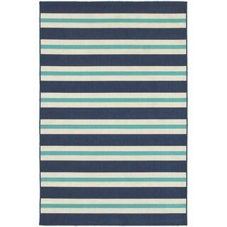 Multi Striped Blue/ Ivory Indoor Outdoor Area Rug (5'3 x 7'6)