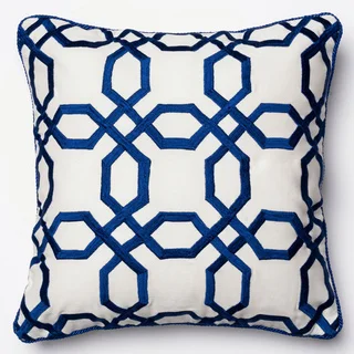 Embroidered Geometric Lattice Down Feather or Polyester Filled 18-inch Throw Pillow or Pillow Cover