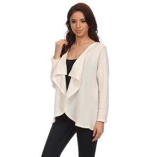 MOA Collection Women's Open Front Cardigan with Draped Collar