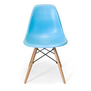 Eames Style Molded Plastic Side Chair with Wood Base (Set of 4)