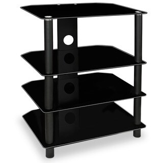 Mount-It! MI-867 Modern Glass Media Stand with Four Black Shelves, and Tempered Glass for TV Components