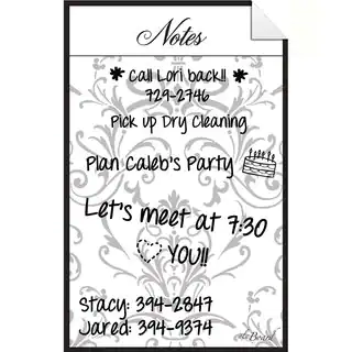 Grey Damask Dry Erase Peel and Stick Message Decal