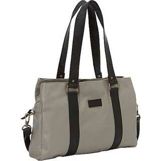 Sharo Soft Grey Leather Laptop Office Tote with Attachable Strap