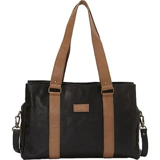 Sharo Black Spft Leather Laptop Computer Office tote with attachable strap