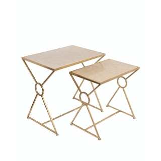 Privilege Gold/ Off-white Marble Accent Tables (Set of 2)