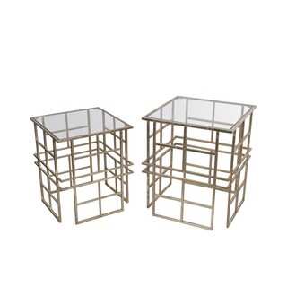 Privilege Gold Iron and Glass Accent Stand (Set of 2)