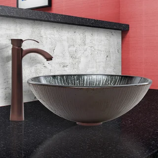 VIGO Enchanted Earth Glass Vessel Sink and Otis Faucet Set in Oil Rubbed Bronze