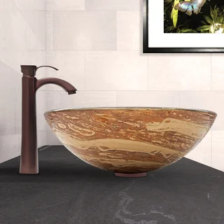 VIGO Mocha Swirl Vessel Sink and Otis Faucet in Oil Rubbed Bronze