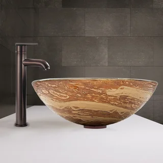 VIGO Mocha Swirl Vessel Sink and Seville Faucet in Oil Rubbed Bronze
