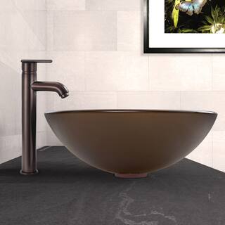 VIGO Sheer Sepia Frost Glass Vessel Sink and Seville Faucet Set in Oil Rubbed Bronze Finish