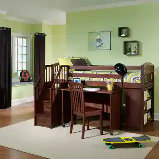 School House Junior Cherry Loft Bed with Storage, Desk and Stairs