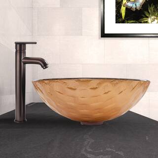 VIGO Playa Glass Vessel Sink and Seville Faucet Set in Oil Rubbed Bronze Finish