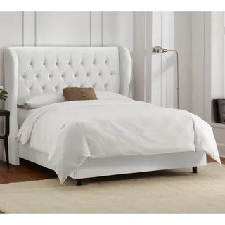 Skyline Furniture Tufted Wingback Bed in Velvet White