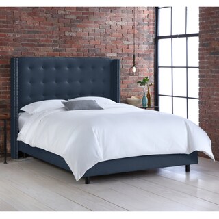 Skyline Furniture Nail Button Tufted Wingback Bed in Linen Navy