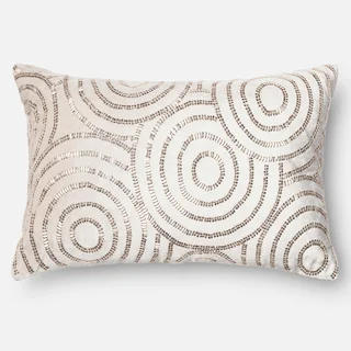 Beaded Beige/ Silver Velvet Down Feather or Polyester Filled Throw Pillow or Pillow Cover (13" x 21")