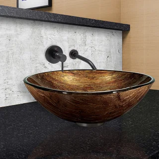 VIGO Amber Sunset Vessel Sink and Olus Wall Mount Faucet in Antique Rubbed Bronze