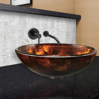 VIGO Brown and Gold Fusion Vessel Sink and Olus Faucet in Antique Rubbed Bronze