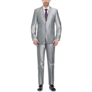 Verno Cavallo Men's Silver Shark-skin Classic Fit Italian Styled Two Piece Suit