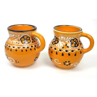 Set of 2 Hand-painted Beaker Cups in Mango - Encantada Pottery (Mexico)