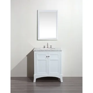 Eviva New York 30-inch White Bathroom Vanity, with White Marble Carrera Countertop, Sink