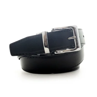 Faddism Men's Leather Reversible Belt with Shiny Silvertone Buckle