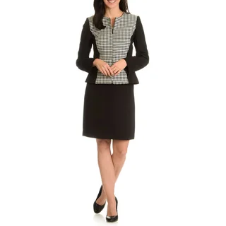 Tahari Arthur S. Levine Women's Houndstooth Inset 2-Piece Skirt Suit