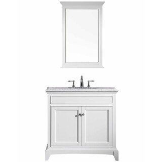 Eviva Elite Stamford® 36" White Bathroom Vanity Set with Double OG White Carrera Marble Top & White Undermount Porcelain Sink