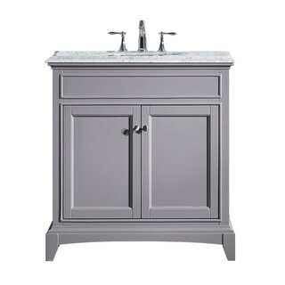 Eviva Elite Stamford® 36" Gray Bathroom Vanity Set with Double OG White Carrera Marble Top & White Undermount Porcelain Sink