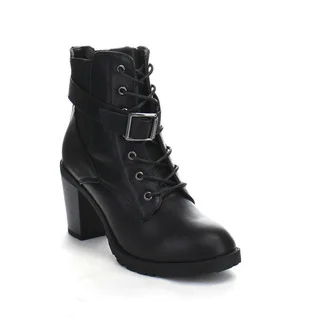 Beston DA21 Women's Stacked Heel Buckle Accents Lace Up Combat Ankle Booties