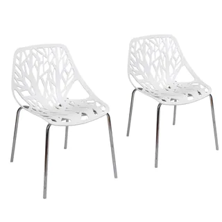 Adeco Cut-out Tree Design Plastic Dining Chairs with Chrome Legs Set of Two