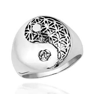 Yin Yang Balance Flower of Life .925 Sterling Silver Ring (Thailand)