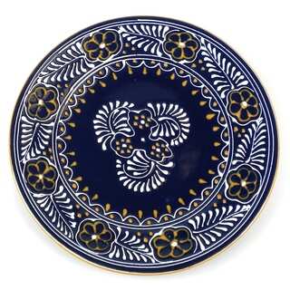 Encantada Pottery Hand-painted Round Blue Plate (Mexico)
