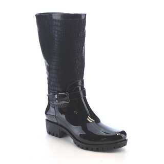 Beston AA70 Women's Crocodile pattern Side Zipper Waterproof Mid-Calf Rain Boots