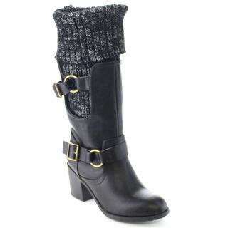 Wild Diva JESS-25 Women Foldable Sweater Cuff Buckle Strap Stacked Chunky Boots
