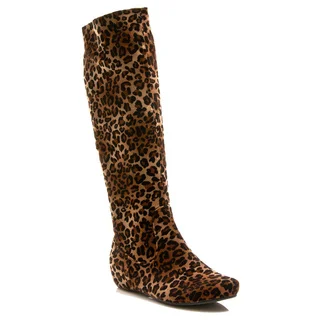Gomax Women's 'Nicla 09' Mid-Calf Wedge Leopard Print Boot