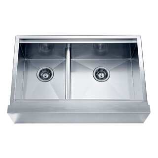 Dawn Undermount Double Bowl with Straight Apron Front Sink (Small Bowl On Left)