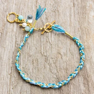 Gold Overlay 'Blue Peace' Multi-gem Pearl Bracelet (4mm) (Thailand)