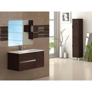 Eviva Aries® 39" Wenge Modern Bathroom Vanity Wall Mount with White Integrated Porcelain sink