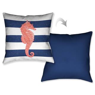 Laural Home Nautical Stripe Seahorse Decorative 18-inch Throw Pillow