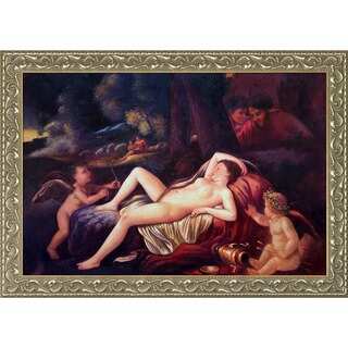 Nicholas Poussin 'Sleeping Venus with Cupid, 1630' Hand Painted Framed Canvas Art
