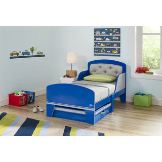 Jack and Jill Blue/ Grey Toddler Bed with Upholstered Headboard