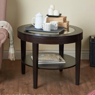 Tobaro Round Cappuccino Glass Top End Table