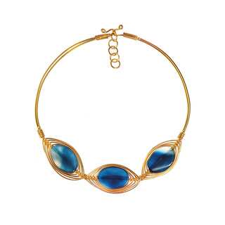 Blue Nova Agate Stone Brass Collar Choker Necklace (Philippines)