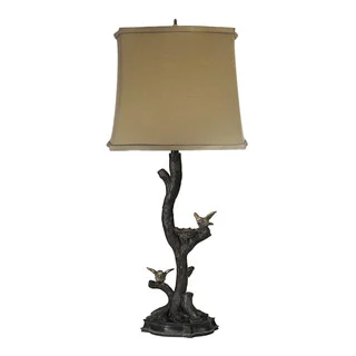 Sterling Chicks On A Branch In Dark Bronze With Silver Leaf Table Lamp